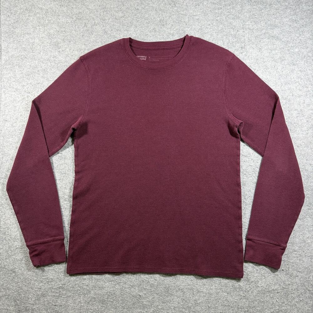 Levi's Thermal Shirt Mens M Burgundy Waffle Knit Crew Neck Long Sleeve Fall